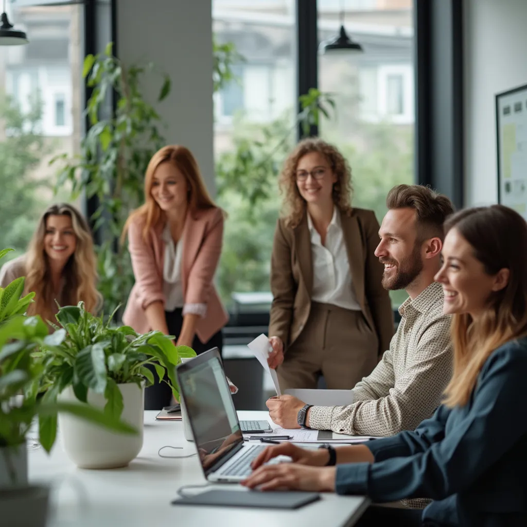 Équipe de coachs professionnels réunis dans un bureau lumineux